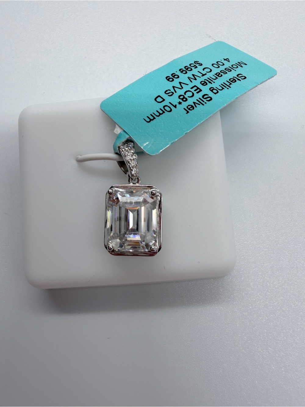 Sterling Silver Moissenite Emerald-Cut Pendant